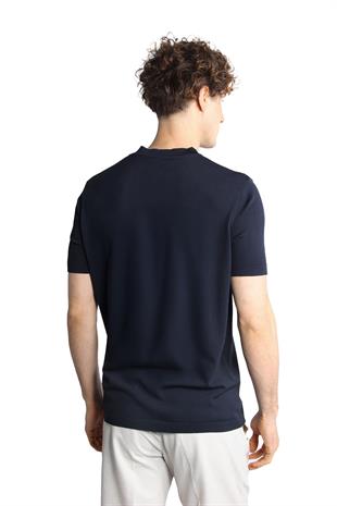 Lacivert Standart Fit Dar Kalıp Bisiklet Yaka Düz Kısa Kollu Triko Tişört