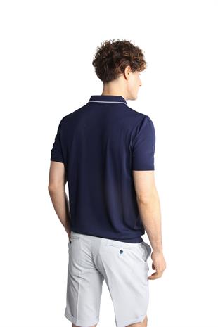 Lacivert Slim Fit Dar Kalıp Polo Yaka Düz Kısa Kollu Triko Tişört