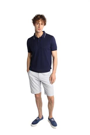 Lacivert Slim Fit Dar Kalıp Polo Yaka Düz Kısa Kollu Triko Tişört