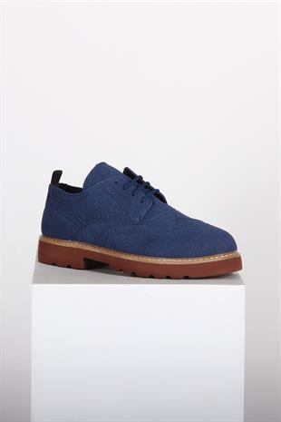 Lacivert Süet Görünümlü Kalın Taban Günlük Erkek Ayakkabı