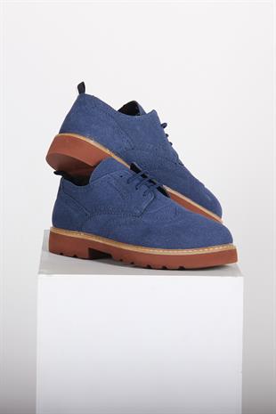Lacivert Süet Görünümlü Kalın Taban Günlük Erkek Ayakkabı