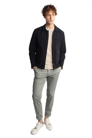 Lacivert Standart Kalıp Klasik Yaka Fermuarlı Polyester Mont