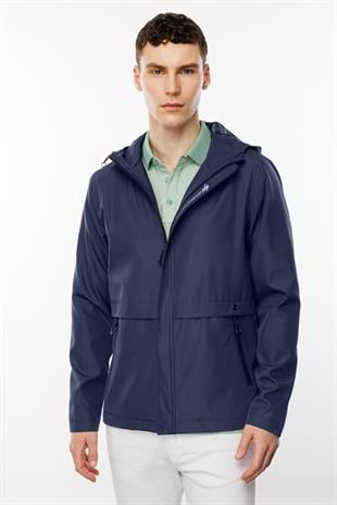 Lacivert Standart Kalıp Kapüşonlu Yaka  %100 Polyester Mont