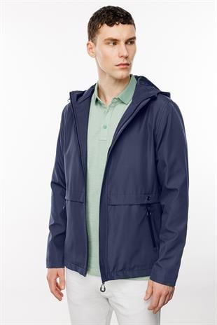 Lacivert Standart Kalıp Kapüşonlu Yaka  %100 Polyester Mont