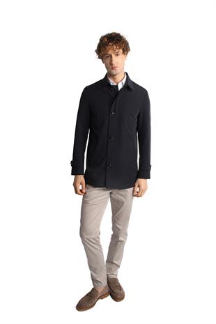Lacivert Regular Fit Gömlek Yaka Polyester Trench