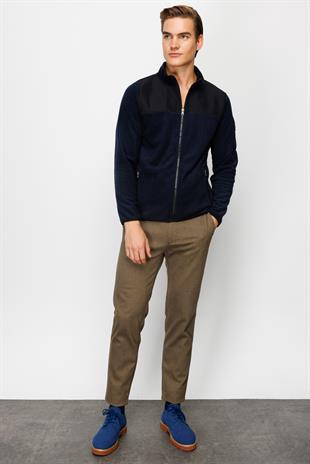 Erkek Lacivert  Tam Fermuar Polar