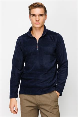 Erkek Lacivert  Yarım Fermuar Polar