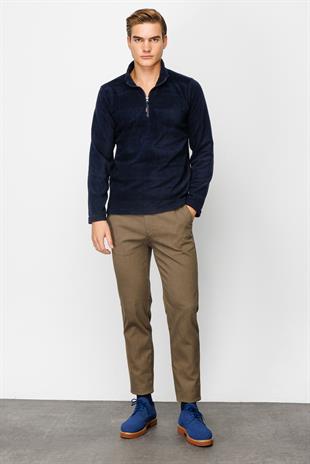 Erkek Lacivert  Yarım Fermuar Polar