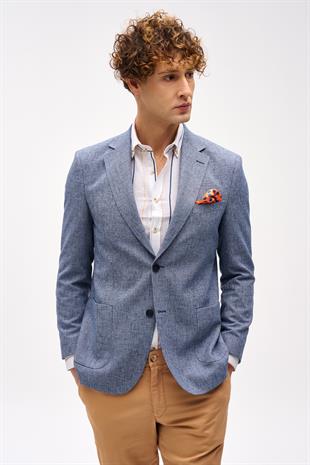 Erkek Mavi Barı (4 Drop)  / Geniş Kalıp Mono Yaka Ceket