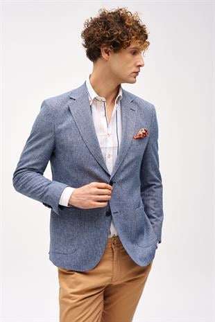Erkek Mavi Barı (4 Drop)  / Geniş Kalıp Mono Yaka Ceket