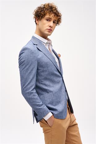 Erkek Mavi Barı (4 Drop)  / Geniş Kalıp Mono Yaka Ceket