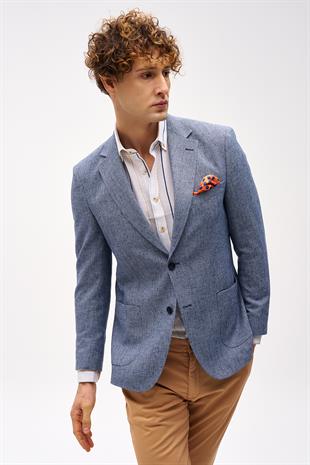 Erkek Mavi Barı (4 Drop)  / Geniş Kalıp Mono Yaka Ceket