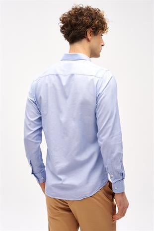 Mavi Dynamic Fit  Düğmeli Yaka Düz Uzun Kollu Cepsiz Pamuklu Gömlek
