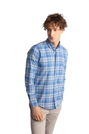 Mavi Dynamic Fit  Düğmeli Yaka Ekose Uzun Kollu Cepsiz %100 Pamuk Gömlek