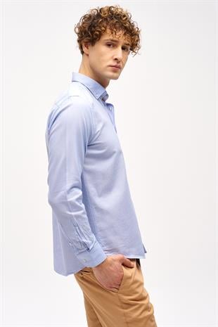 Mavi Dynamic Fit  Düğmeli Yaka Düz Uzun Kollu Cepsiz Pamuklu Gömlek