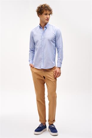 Mavi Dynamic Fit  Düğmeli Yaka Düz Uzun Kollu Cepsiz Pamuklu Gömlek