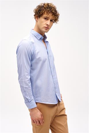 Mavi Dynamic Fit  Düğmeli Yaka Düz Uzun Kollu Cepsiz Pamuklu Gömlek