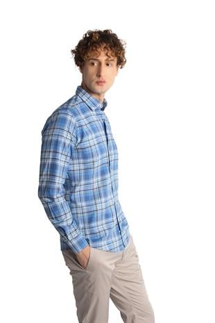 Mavi Dynamic Fit  Düğmeli Yaka Ekose Uzun Kollu Cepsiz %100 Pamuk Gömlek