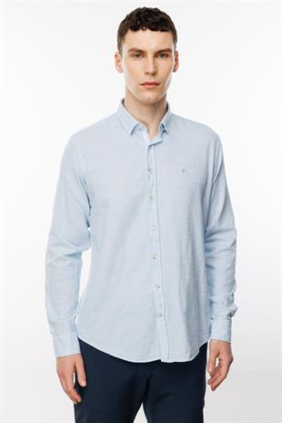 Mavi Dynamic Fit  Düğmeli Yaka Düz Uzun Kollu Cepsiz %100 Pamuk Gömlek