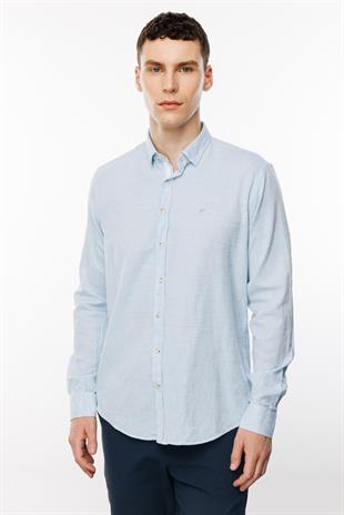 Mavi Dynamic Fit  Düğmeli Yaka Düz Uzun Kollu Cepsiz %100 Pamuk Gömlek