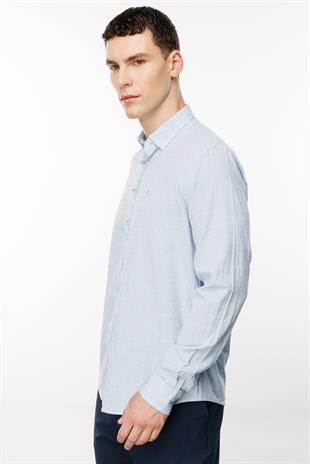 Mavi Dynamic Fit  Düğmeli Yaka Düz Uzun Kollu Cepsiz %100 Pamuk Gömlek