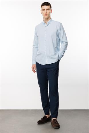 Mavi Dynamic Fit  Düğmeli Yaka Düz Uzun Kollu Cepsiz %100 Pamuk Gömlek