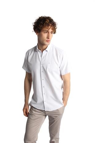 Erkek Mavi Regularfit / Rahat Kalıp Düğmeli Yaka Gömlek Kısa Kol