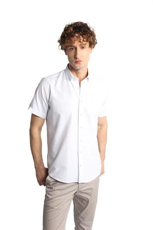 Erkek Mavi Regularfit / Rahat Kalıp Düğmeli Yaka Gömlek Kısa Kol