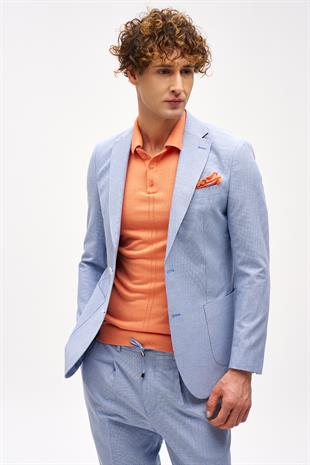 Erkek Mavi Slim Fit Mono Yaka Takım Elbise