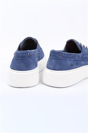 Mavi Süet Görünümlü Örgü Detaylı Erkek Sneaker Kalın Taban Günlük Model