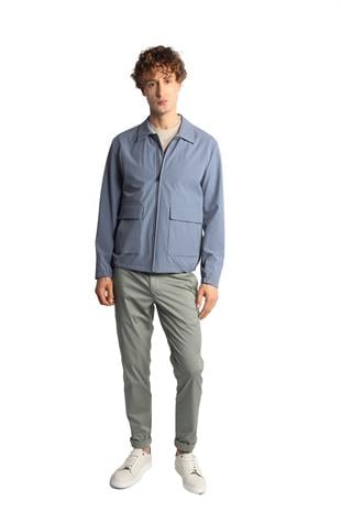 Mavi Standart Kalıp Klasik Yaka Fermuarlı Polyester Mont