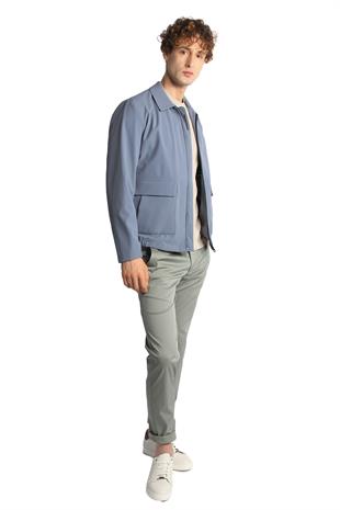 Mavi Standart Kalıp Klasik Yaka Fermuarlı Polyester Mont