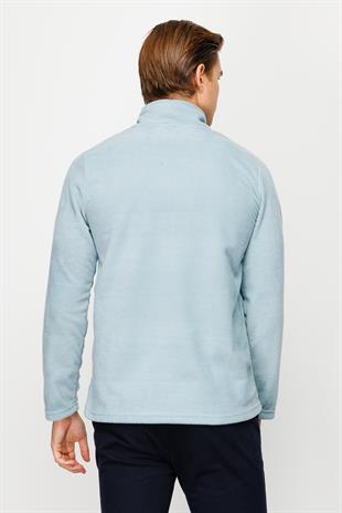 Erkek Mavi  Yarım Fermuar Polar