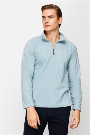 Erkek Mavi  Yarım Fermuar Polar