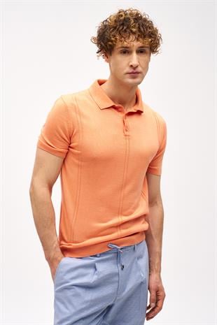 Mercan Slim Fit Dar Kalıp Polo Yaka Düz Kısa Kollu Triko Tişört