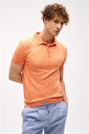 Mercan Slim Fit Dar Kalıp Polo Yaka Düz Kısa Kollu Triko Tişört