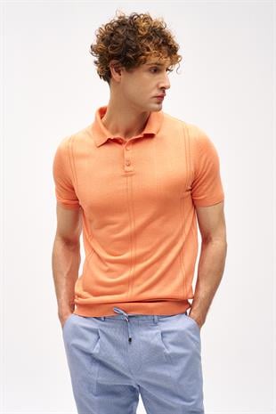 Mercan Slim Fit Dar Kalıp Polo Yaka Düz Kısa Kollu Triko Tişört