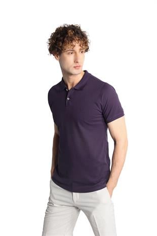 Mor Modern Fit Dar Kalıp Polo Yaka Düz Kısa Kollu  %100 Pamuk Tişört