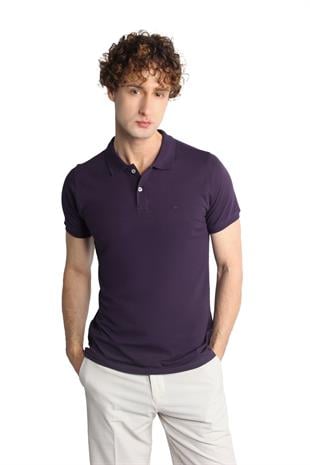 Mor Modern Fit Dar Kalıp Polo Yaka Düz Kısa Kollu  %100 Pamuk Tişört
