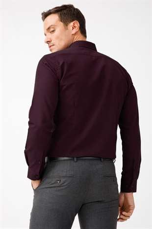 Mor Regular Fit Rahat Kalıp Klasik Yaka Düz Uzun Kollu Cepli Pamuklu Gömlek