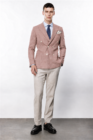 Erkek Oranj Slim Fit Dar Kalıp Geniş Kırlangıç Yaka Desenli Ceket