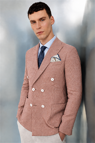 Erkek Oranj Slim Fit Dar Kalıp Geniş Kırlangıç Yaka Desenli Ceket