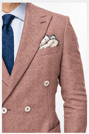 Erkek Oranj Slim Fit Dar Kalıp Geniş Kırlangıç Yaka Desenli Ceket