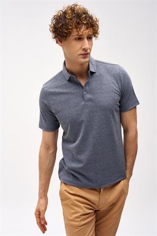 Petrol Slim Fit Dar Kalıp Fermuarlı Polo Yaka Düz Kısa Kollu  Tişört