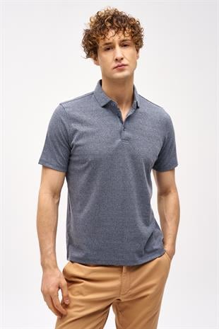 Petrol Slim Fit Dar Kalıp Fermuarlı Polo Yaka Düz Kısa Kollu  Tişört