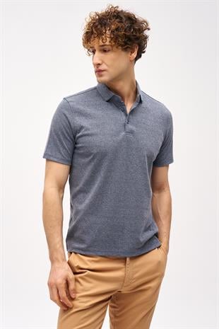 Petrol Slim Fit Dar Kalıp Fermuarlı Polo Yaka Düz Kısa Kollu  Tişört