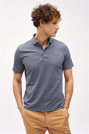 Petrol Slim Fit Dar Kalıp Fermuarlı Polo Yaka Düz Kısa Kollu  Tişört