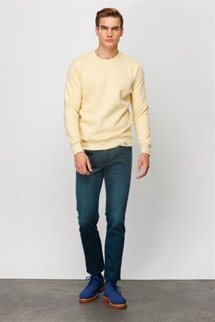 Erkek Sarı  Bisiklet Yaka Sweatshirt