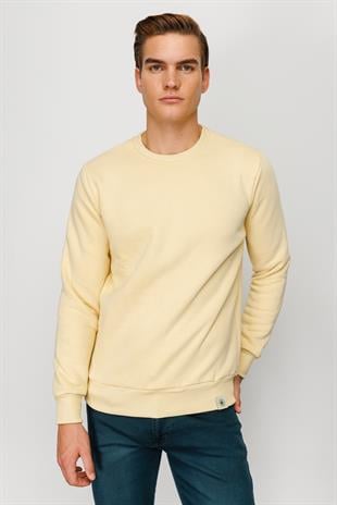Erkek Sarı  Bisiklet Yaka Sweatshirt