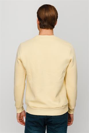Erkek Sarı  Bisiklet Yaka Sweatshirt